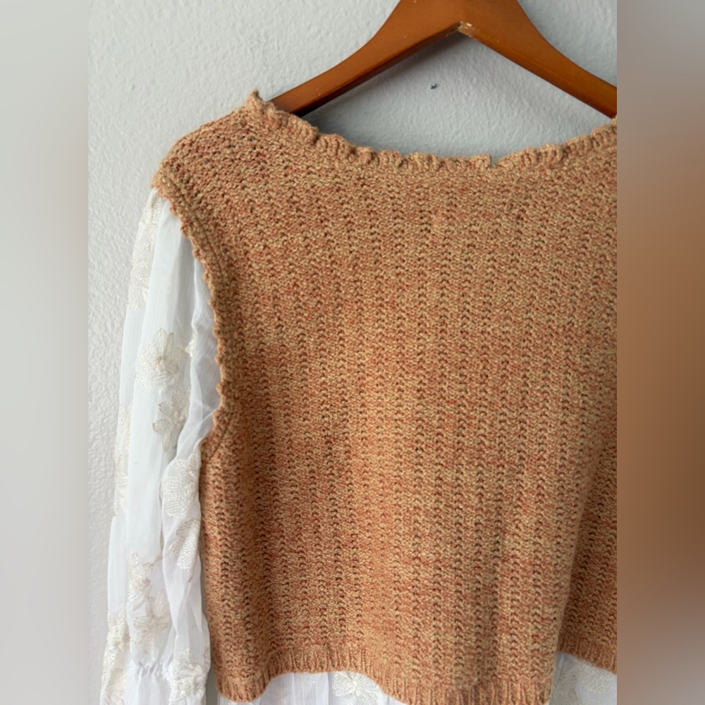 Anthropologie Layered Sweater Vest Knit Top Embroidered Sleeves Women Large - Picture 6 of 14